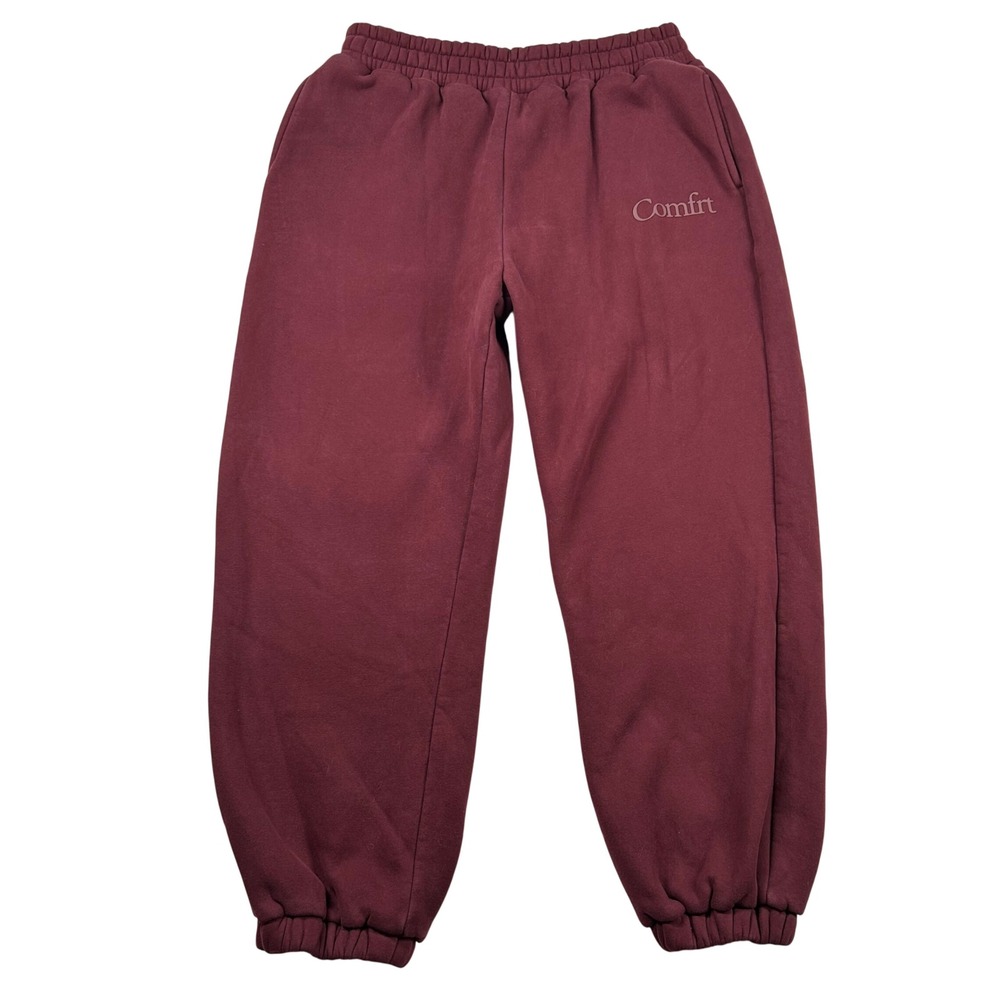 Comfrt Jogger Sweatpants Womens XL Burgundy Maroon Fleece Elastic Waist Relaxed